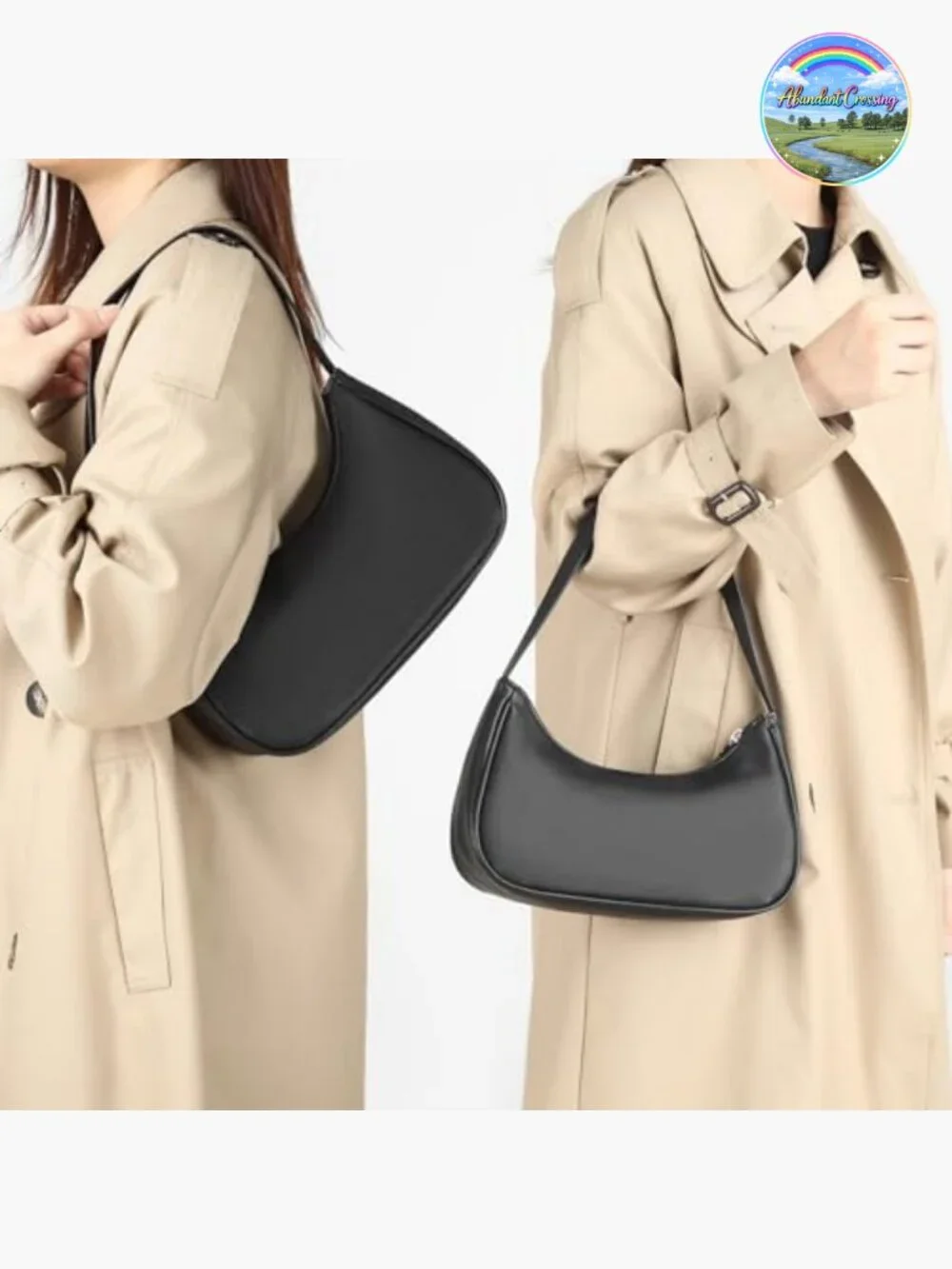 Vegan Leather Hobo Sling Tote Handbag with Zipper Closure